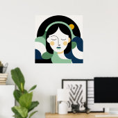Mint Harmonie: Minimalistisch Abstract Portret in Poster (Thuiskantoor)