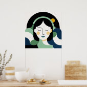 Mint Harmonie: Minimalistisch Abstract Portret in Poster (Keuken)