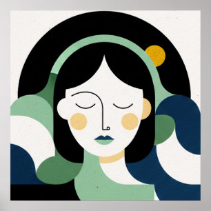 Mint Harmonie: Minimalistisch Abstract Portret in Poster