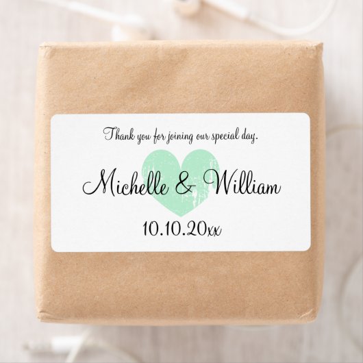 Mint hart gunst bruiloft water fles labels (Insitu)