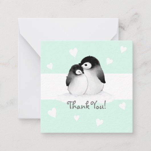 Mint hart Pinguïn Dank u Notecards Notitiekaartje (Voorkant)