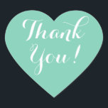 Mint hart vorm bruiloft gunst dank u stickers<br><div class="desc">Mint hart vorm bruiloft gunst dank u stickers. Mint groen en wit of aangepaste achtergrondkleur. Elegante scripttypografie. Gebruik als romantische envelopzegels / sealers of als huwelijksgunstiklabel om gasten te bedanken. Schattige liefdessymbool met stijlvolle tekst. Ook handig voor andere gelegenheden zoals baby shower,  verlovingsfeest,  jubileum etc.</div>