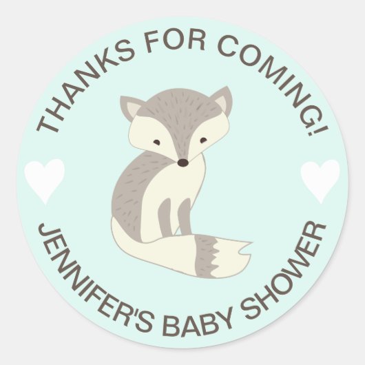 Mint Hart Vos Baby Shower Stickers (Voorkant)