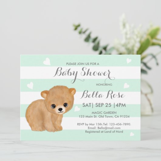 Mint Heart Beer Baby Shower-uitnodigingen Kaart (Staand voorkant)