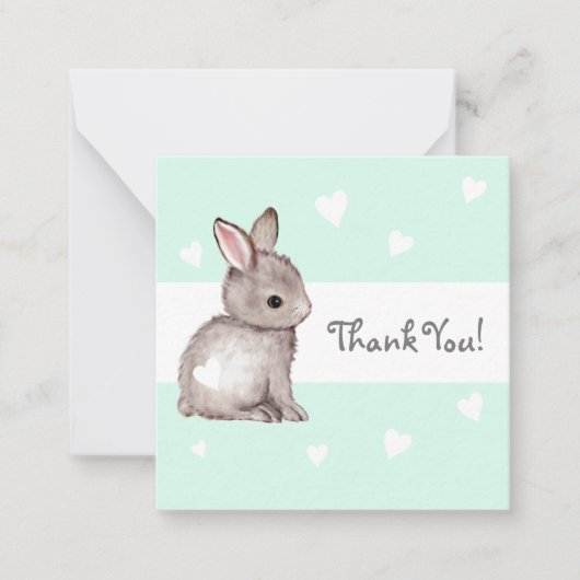 Mint Heart Bunny Baby shower Dank u Notecards Notitiekaartje (Voorkant)