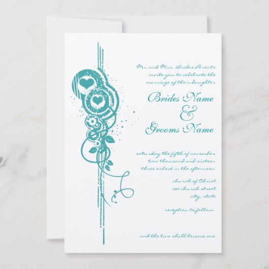 Mint Heart Circles and Swirls Wedding Invite Kaart (Voorkant)