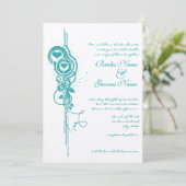 Mint Heart Circles and Swirls Wedding Invite Kaart (Staand voorkant)