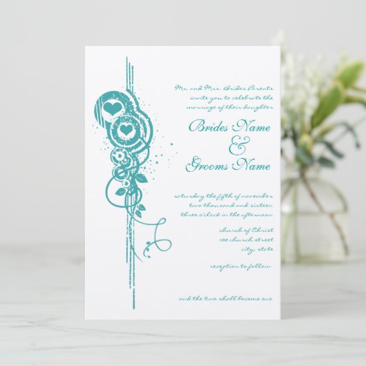 Mint Heart Circles and Swirls Wedding Invite Kaart (Staand voorkant)