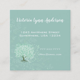 Mint Heart Leaf Tree Boho Floral en Feathers Vierkante Visitekaartje