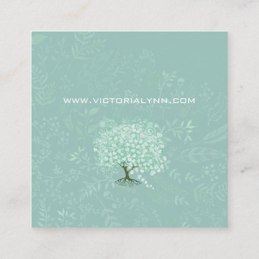 Mint Heart Leaf Tree Boho Floral en Feathers Vierkante Visitekaartje (Achterkant)