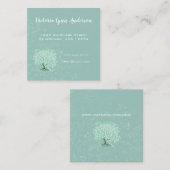 Mint Heart Leaf Tree Boho Floral en Feathers Vierkante Visitekaartje (Voorkant / Achterkant)