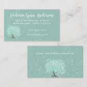 Mint Heart Leaf Tree Boho Floral en Feathers Visitekaartje (Voorkant / Achterkant)