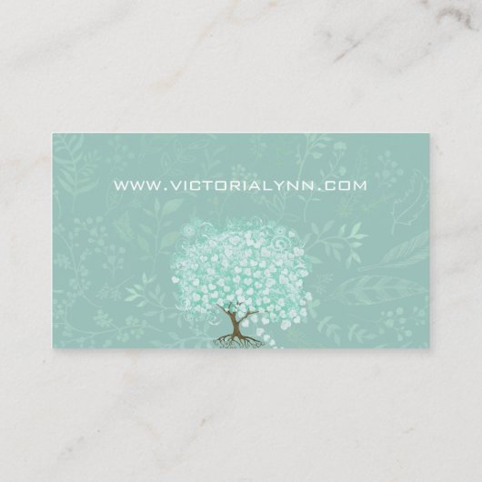 Mint Heart Leaf Tree Boho Floral en Feathers Visitekaartje (Achterkant)