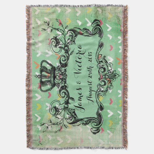 Mint Hearts Custom Wedding Royal Crown Throw Deken (Voorkant Verticaal)