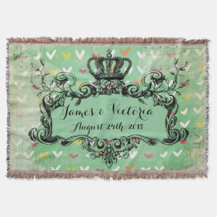 Mint Hearts Custom Wedding Royal Crown Throw Deken