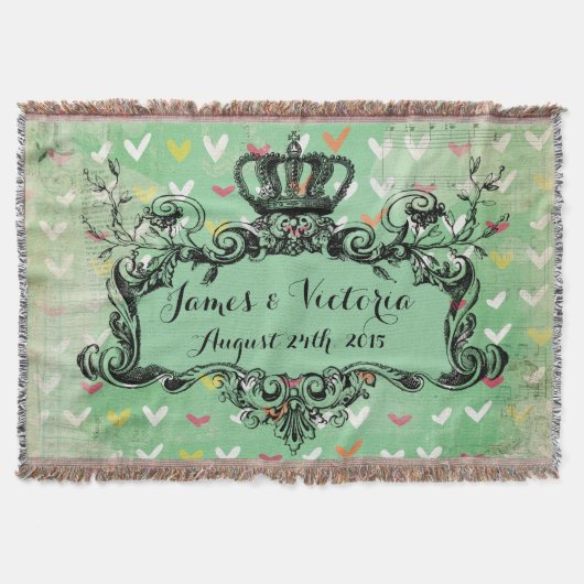 Mint Hearts Custom Wedding Royal Crown Throw Deken (Voorkant)