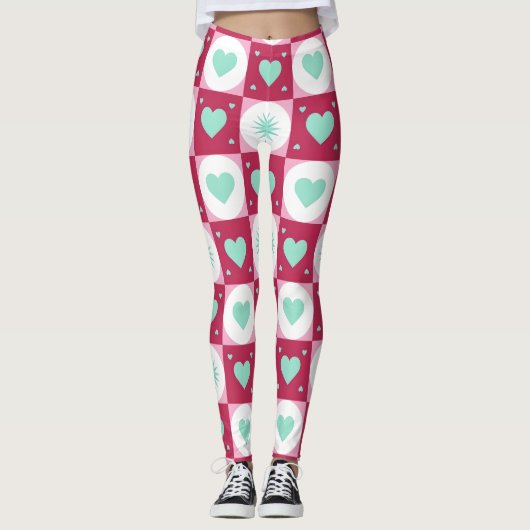 Mint Hearts & Retro Stars Leggings (Voorkant)