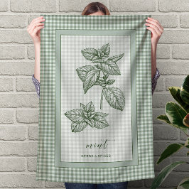 Mint Herb Kitchen Towel – Green Gingham Border Theedoek