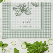 Mint Herb Kitchen Towel – Green Gingham Border Theedoek (Gevouwen)