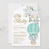 Mint Hete Luchtballon Olifant Boog Baby shower Kaart (Voorkant)