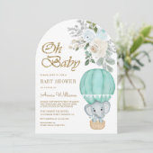 Mint Hete Luchtballon Olifant Boog Baby shower Kaart (Staand voorkant)