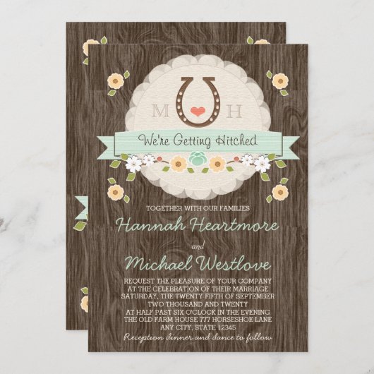 Mint Hoefijzer Heart Westerne bruiloft Kaart (Voorkant / Achterkant)