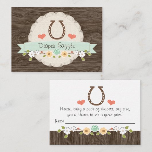 Mint Hoefijzer Western Daper Raffle Ticket Informatiekaartje (Voorkant / Achterkant)