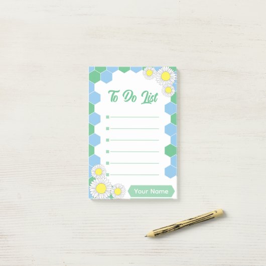 Mint Honeycomb Floral Post-it® Notes (Op bureau)