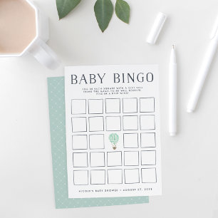 Mint Hot Air-ballon Baby shower Bingo Game Kaart