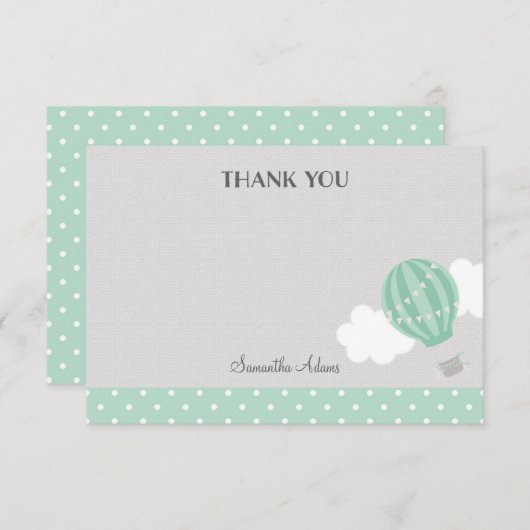 Mint Hot Air Ballon Hartelijk dank Bedankkaart (Voorkant / Achterkant)