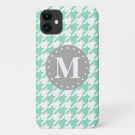 Mint Houndstooth Pattern Gray Monogram Case-Mate iPhone Case