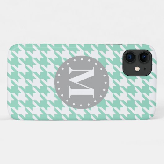 Mint Houndstooth Pattern Gray Monogram Case-Mate iPhone Case (Achterkant (horizontaal))