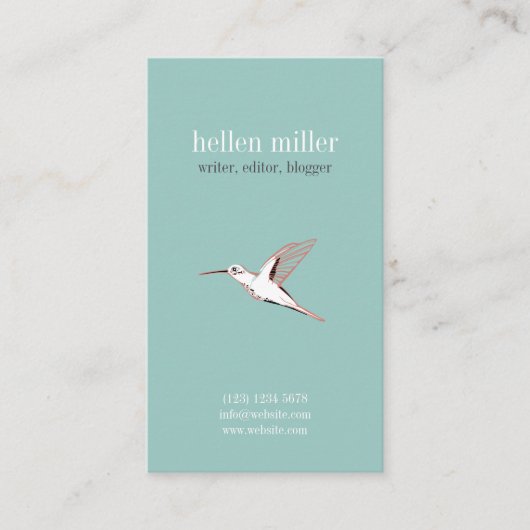 Mint hummingbird elegant minimal cute visit card visitekaartje (Voorkant)