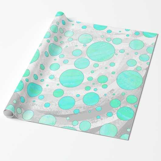 Mint Ice Aqua Blue Polka Dots Cadeaupapier (Uitgerold)