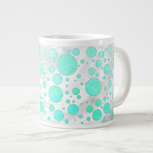 Mint Ice Aqua Blue Polka Dots Grote Koffiekop (Voorkant rechts)