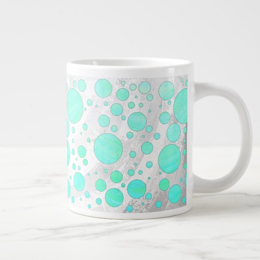 Mint Ice Aqua Blue Polka Dots Grote Koffiekop (Rechts)