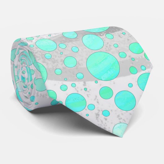 Mint Ice Aqua Blue Polka Dots Stropdas (Opgerold)