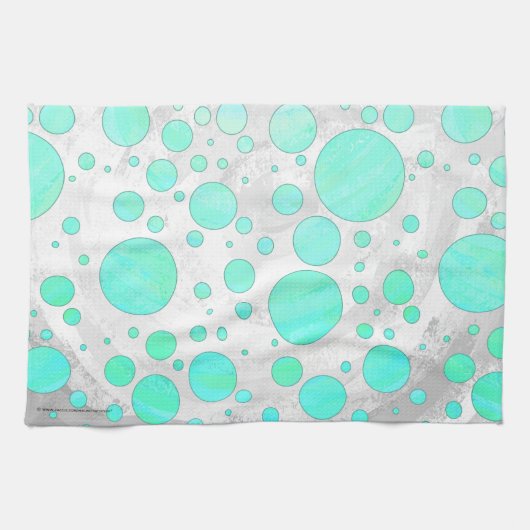 Mint Ice Aqua Blue Polka Dots Theedoek (Horizontaal)