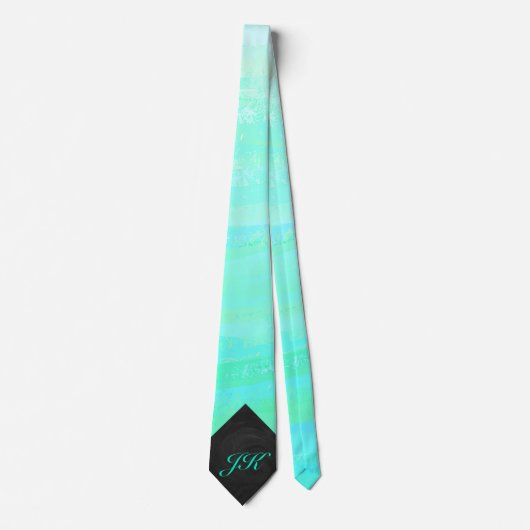 Mint Ice Blauw en Zwarte Monogram Stropdas (Voorkant)