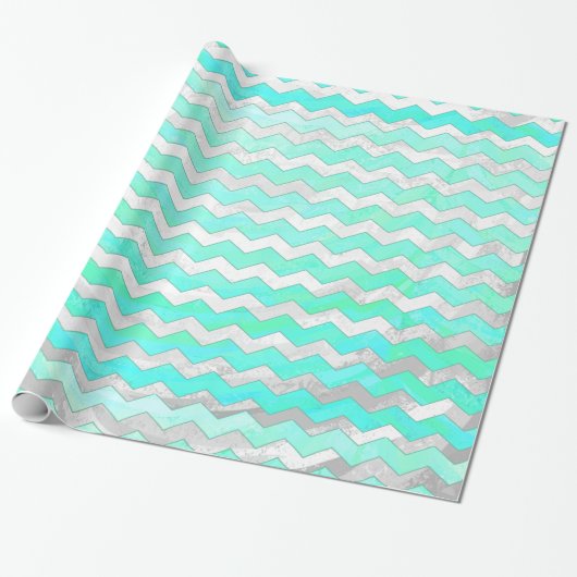 Mint Ice Blue Chevron Pattern Cadeaupapier (Uitgerold)