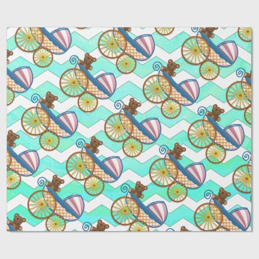 Mint Ice Blue Chevron Patteryn Baby Cadeaupapier (Vlak)
