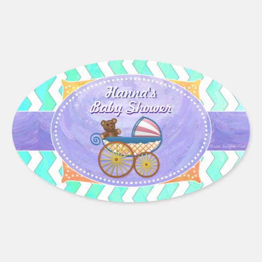 Mint Ice Blue Chevron Patteryn Baby Ovale Sticker (Voorkant)