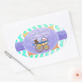 Mint Ice Blue Chevron Patteryn Baby Ovale Sticker (Envelop)