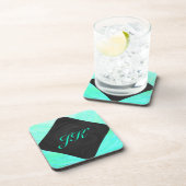 Mint Ice Blue en Black Monogram Drankjes Onderzetter (Rechterzijde)