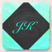 Mint Ice Blue en Black Monogram Drankjes Onderzetter (Voorkant)