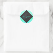 Mint Ice Blue en Black Monogram Ronde Sticker (Tas)