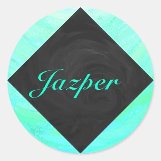 Mint Ice Blue en Black Monogram Ronde Sticker (Voorkant)