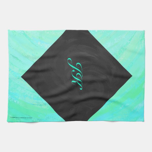 Mint Ice Blue en Black Monogram Theedoek (Horizontaal)