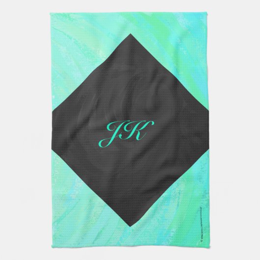 Mint Ice Blue en Black Monogram Theedoek (Verticaal)