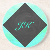 Mint Ice Blue en Black Monogram Zandsteen Onderzetter (Voorkant)